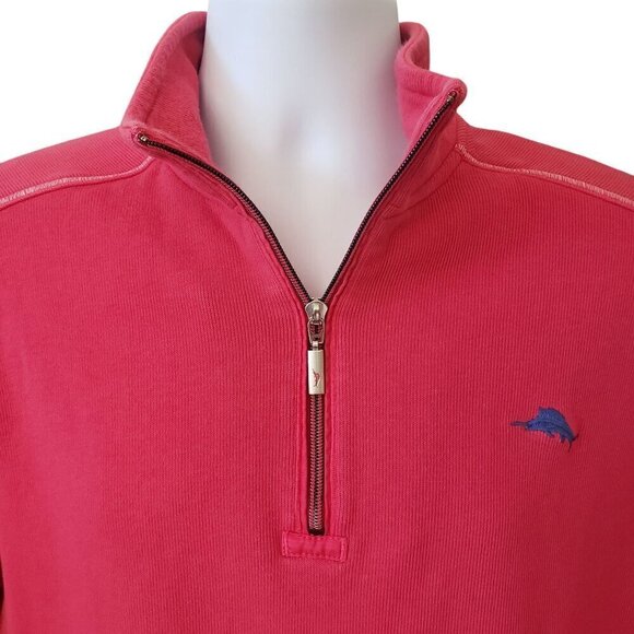 Tommy Bahama Mens Large Pink Relax Half Zip Mock Neck Cotton Pullover Sweatshirt - Picture 1 of 12